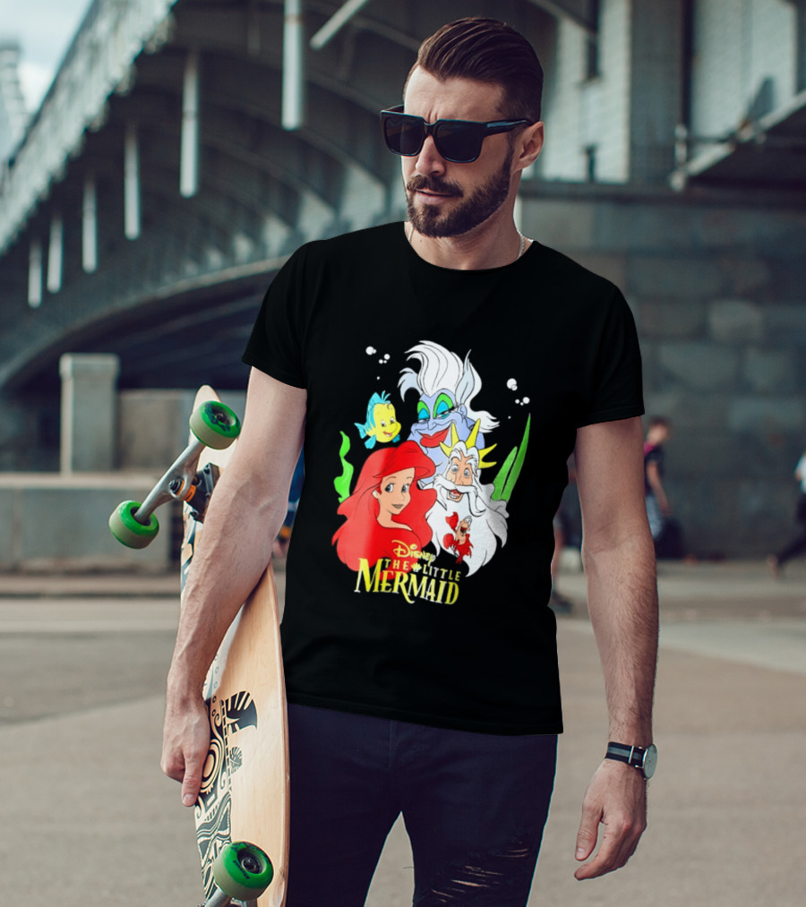 Disney The Little Mermaid Ariel Ursula King Triton Flounder Characters T-Shirt