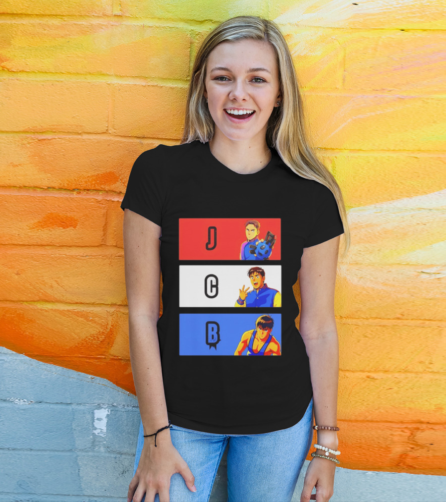 JCB Anime Characters Red White Blue Panels T-Shirt