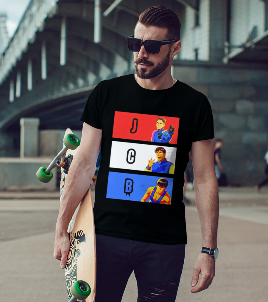 JCB Anime Characters Red White Blue Panels T-Shirt