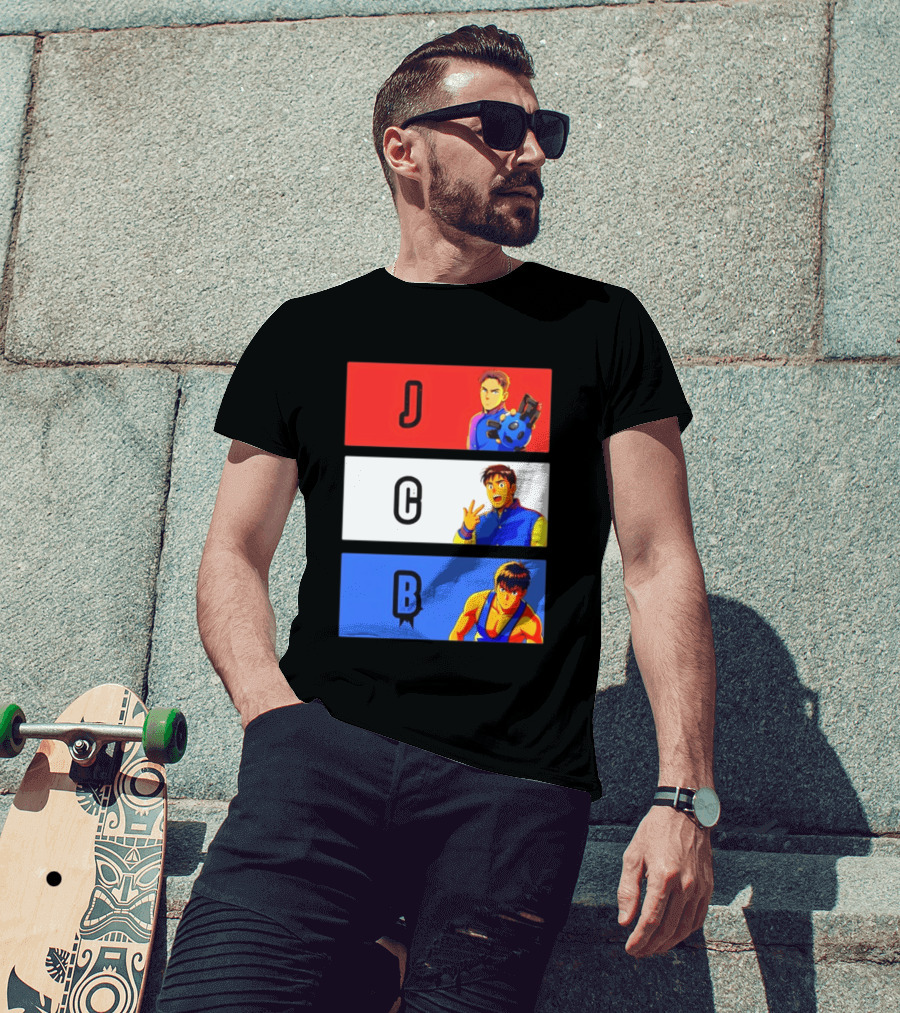 JCB Anime Characters Red White Blue Panels T-Shirt