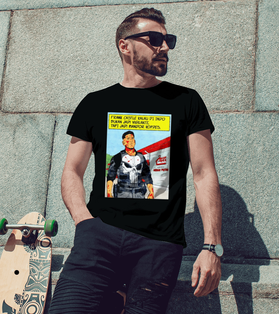Frank Castle Kalau Di Indo Bukan Jadi Vigilante Tapi Jadi Mandor Kopdes Koperasi Merah Putih Marvel Comics T-Shirt