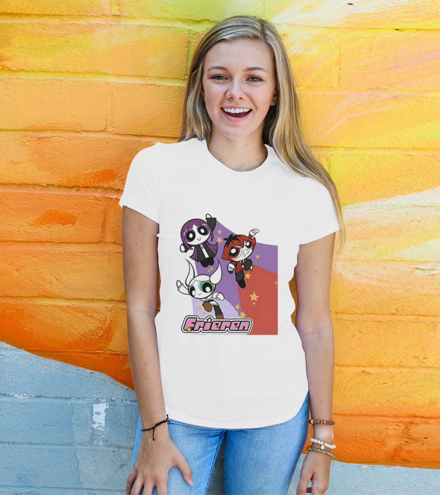 Frieren Characters In Powerpuff Girls Style With Stars T-Shirt