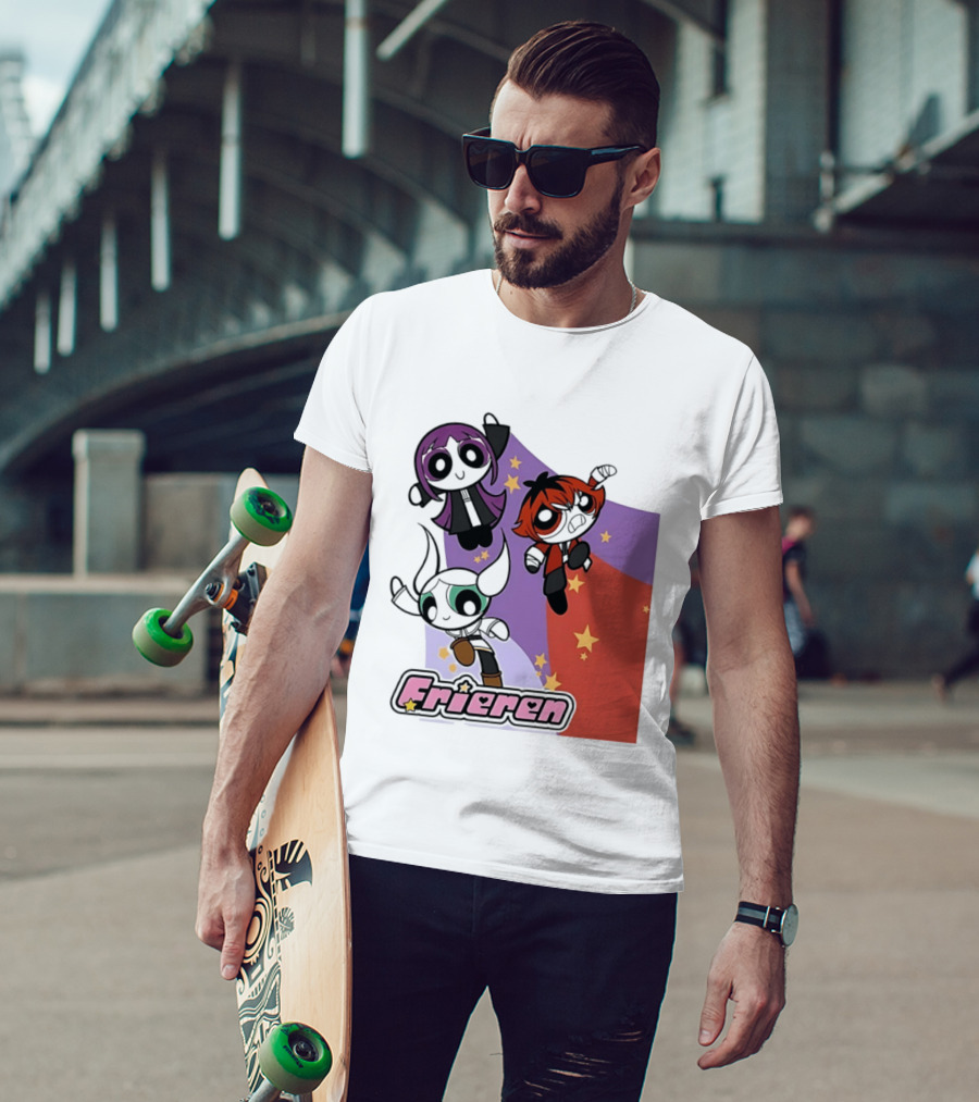 Frieren Characters In Powerpuff Girls Style With Stars T-Shirt
