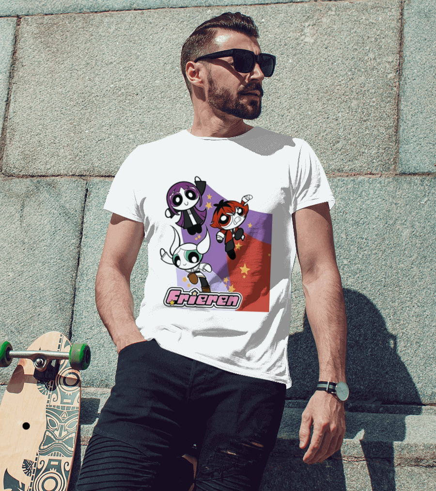 Frieren Characters In Powerpuff Girls Style With Stars T-Shirt