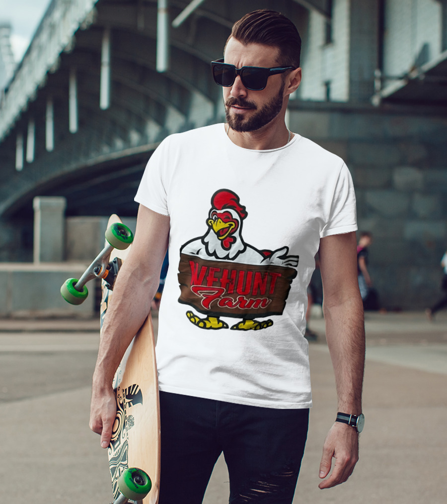 Wehunt Farm Chicken Winking Rooster With Red And Yellow Accents T-Shirt