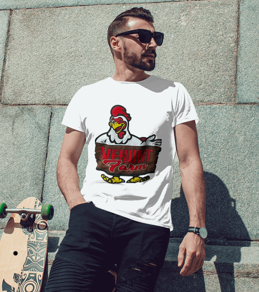 Wehunt Farm Chicken Winking Rooster With Red And Yellow Accents T-Shirt