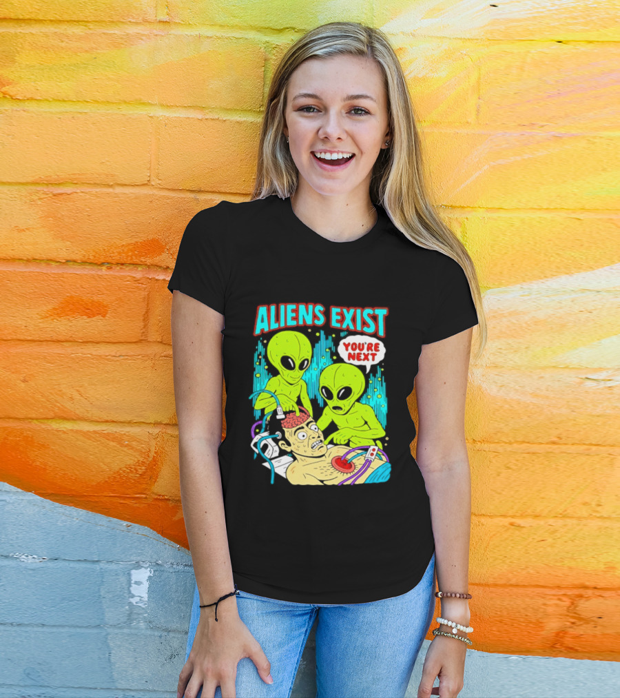 Aliens Exist You Are Next Green Alien Abduction Teen Hearts T-Shirt
