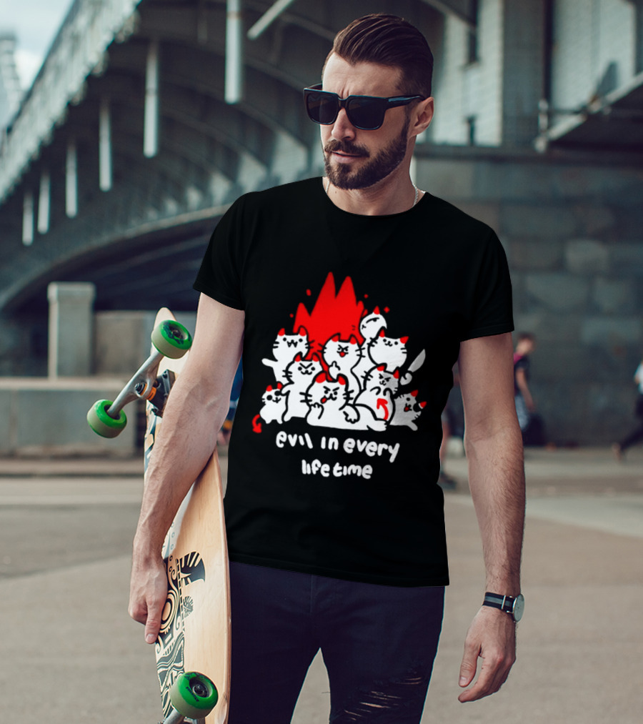 Evil In Every Lifetime Cats With Red Flames T-Shirt