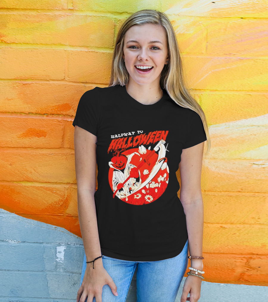 Halfway To Halloween Pumpkin Reaper Spooky T-Shirt