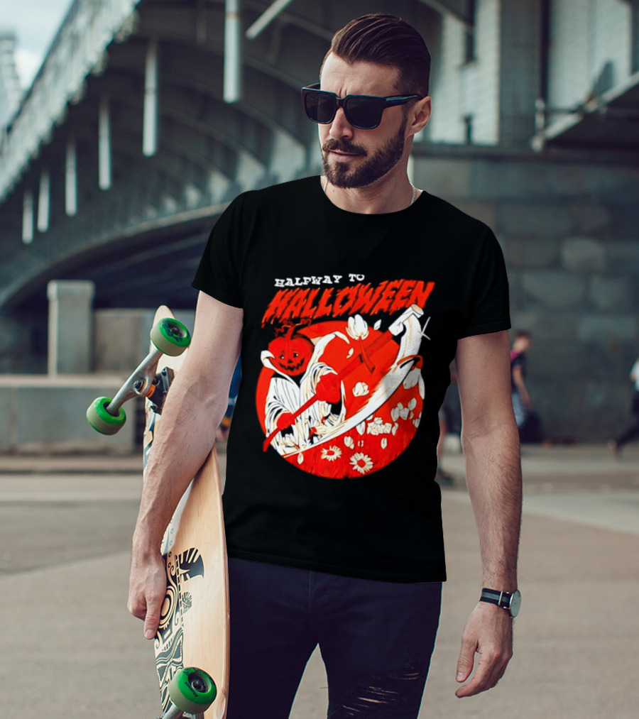 Halfway To Halloween Pumpkin Reaper Spooky T-Shirt