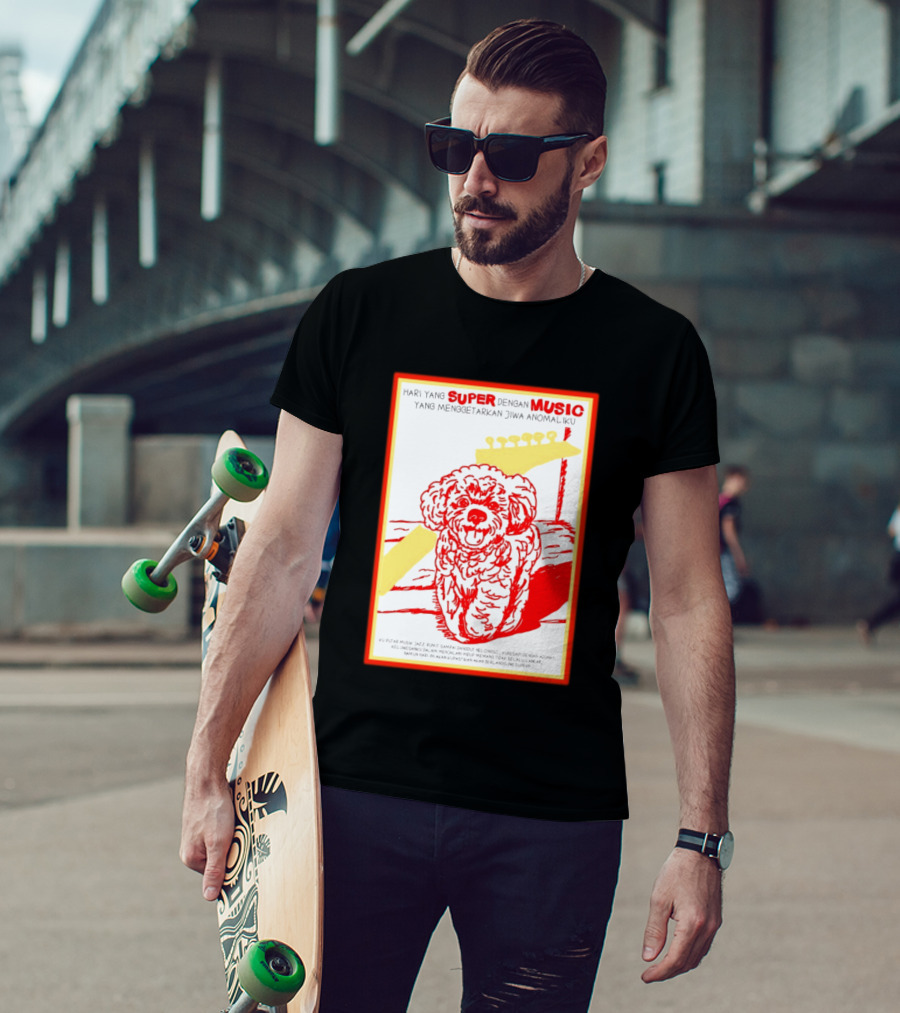 Hari Yang Super Dengan Music Yang Menggetarkan Jiwa Anomaliku Gitar Anjing Menggemaskan T-Shirt
