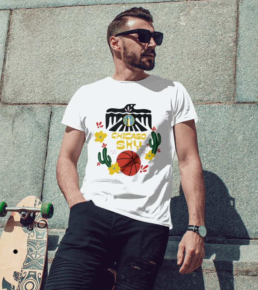 Chicago Sky Latina Empowerment Night Basketball With Floral Cactus Motif T-Shirt