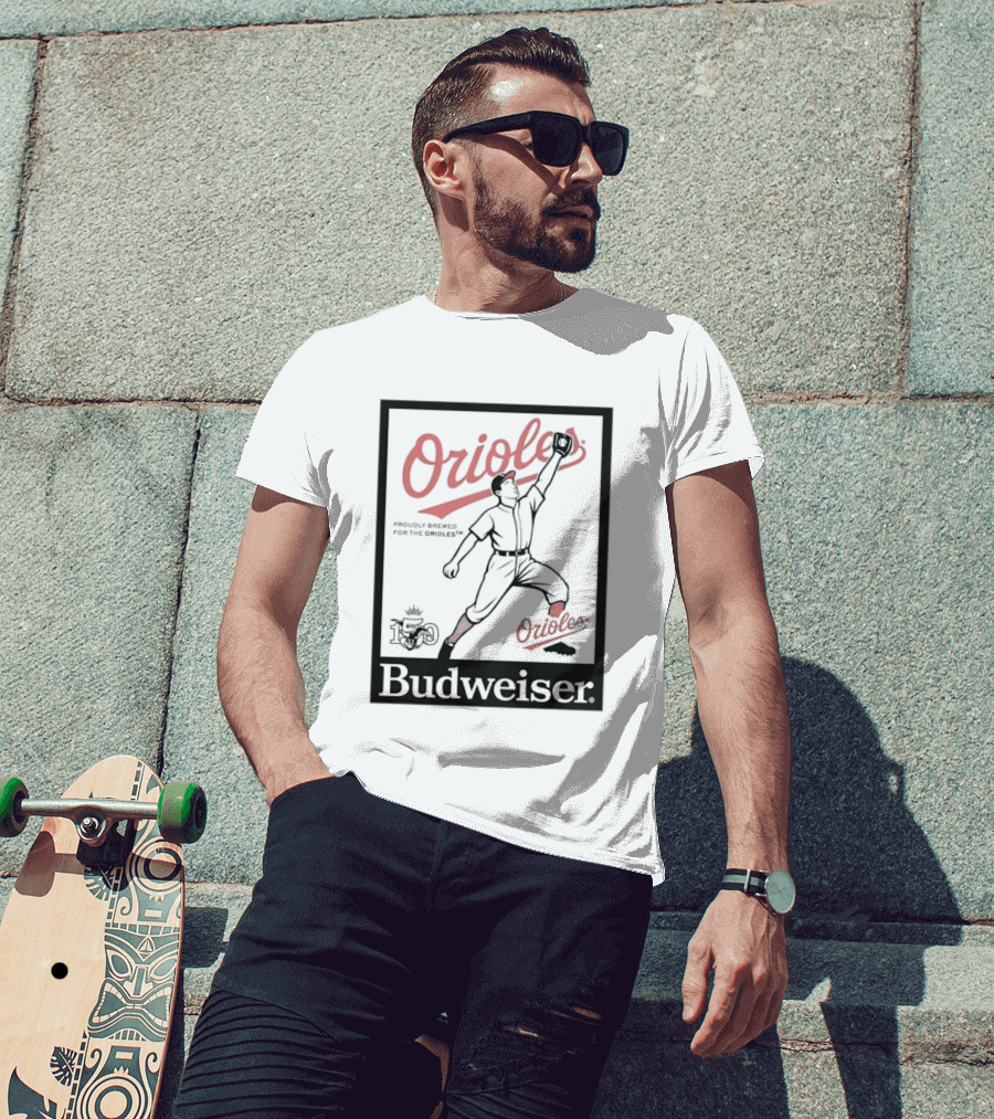 Budweiser 150 Years Orioles Baseball Vintage Player With Ball T-Shirt