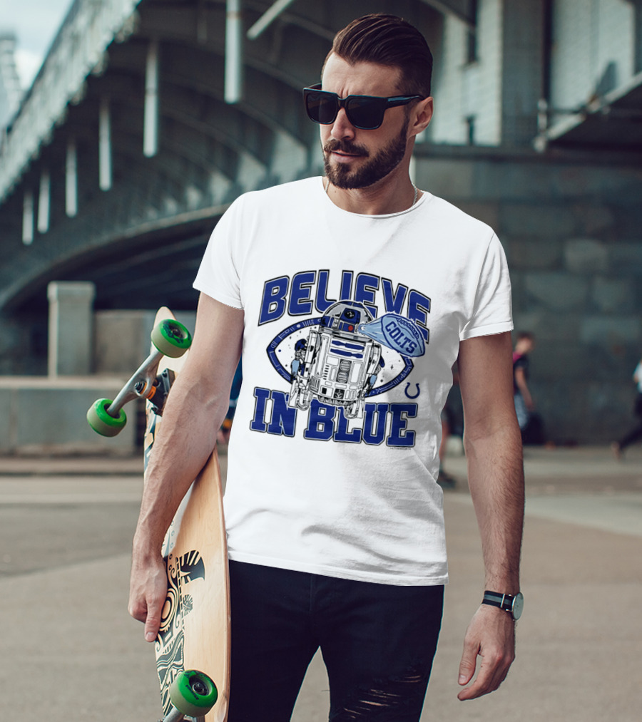 Believe In Blue Indianapolis Colts Star Wars R2D2 Collaboration T-Shirt