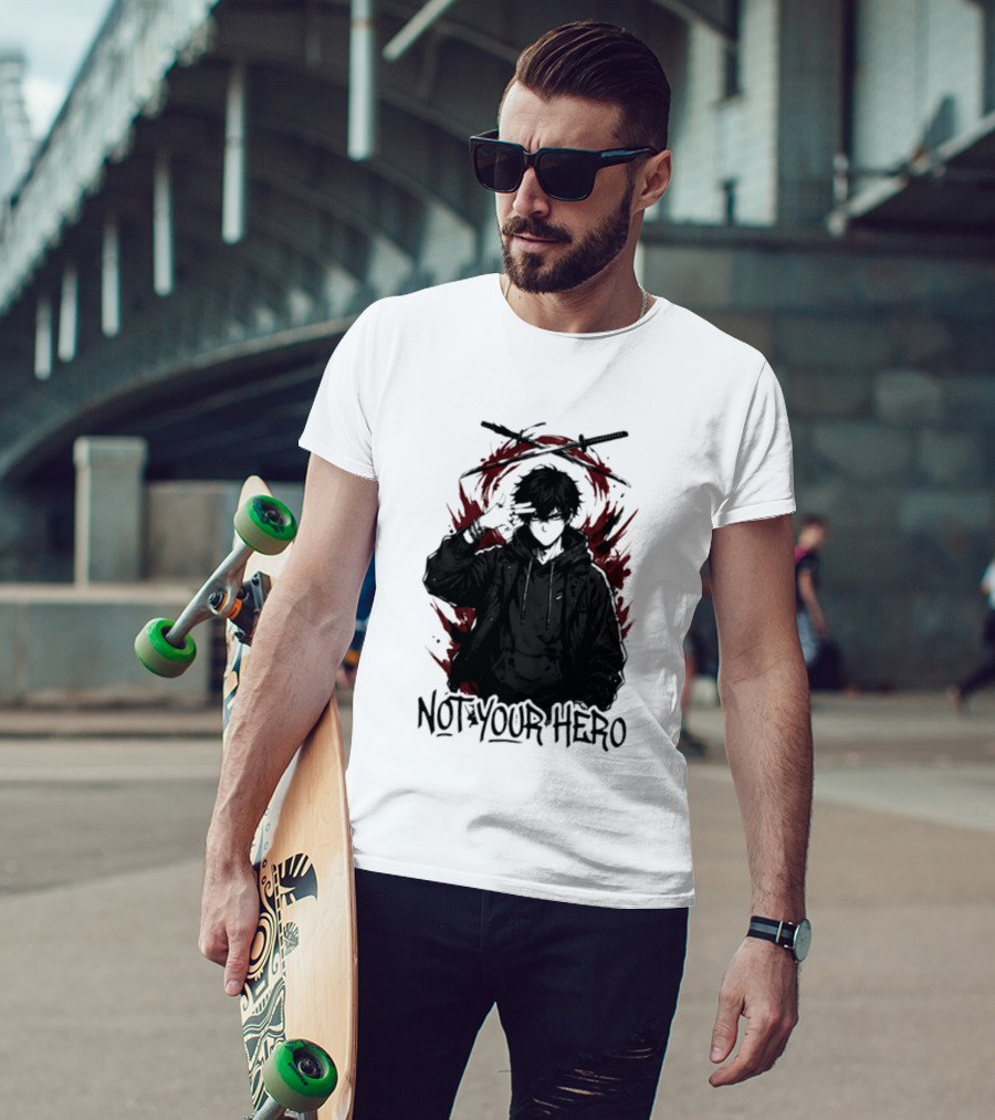 Not Your Hero Hooded Anime Boy With Katanas Manga T-Shirt