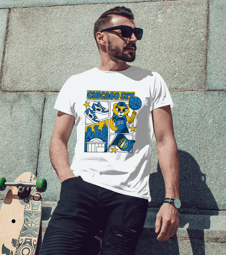 Chicago Sky Skytown Mascot And Basketball Celebration T-Shirt