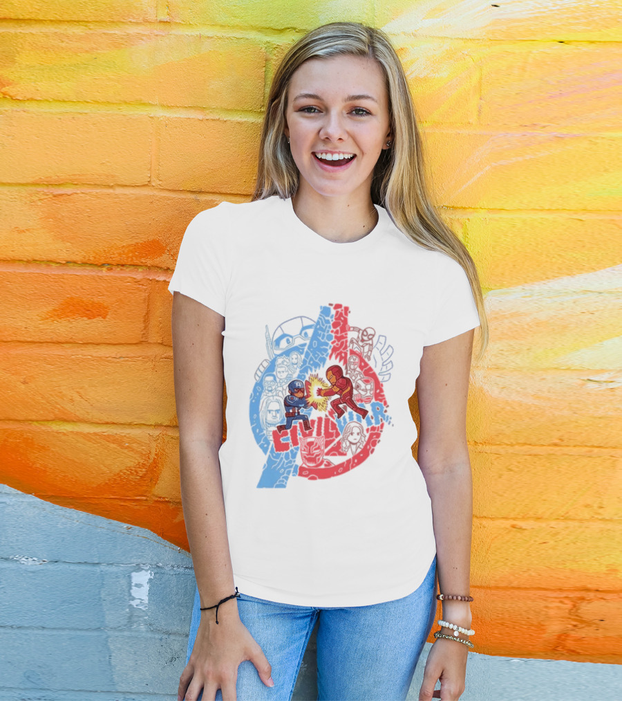 Marvel Civil War Captain America Versus Iron Man Chibi Showdown T-Shirt