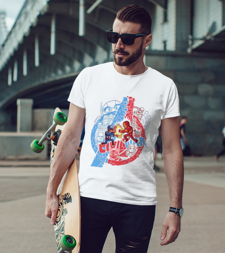 Marvel Civil War Captain America Versus Iron Man Chibi Showdown T-Shirt