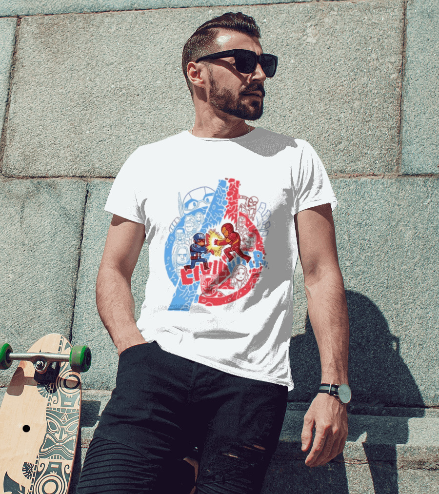 Marvel Civil War Captain America Versus Iron Man Chibi Showdown T-Shirt