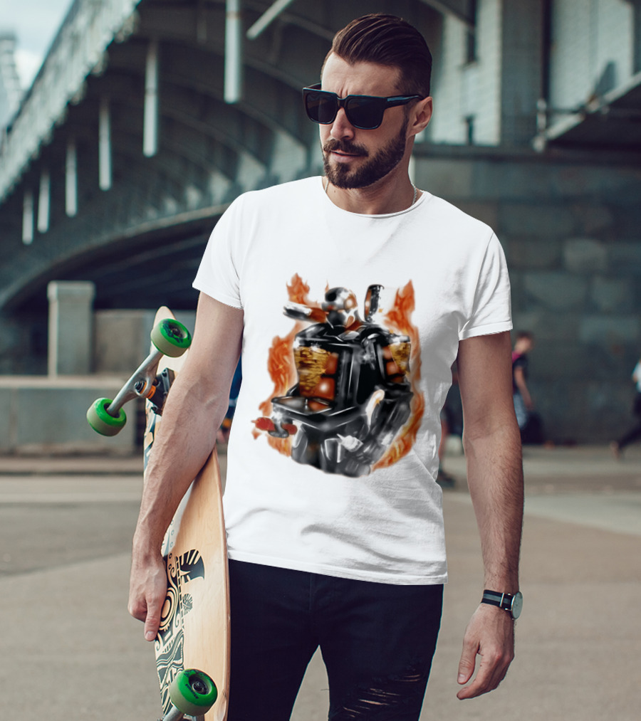 Shawarma Man 90s Flame Airbrush Robot T-Shirt