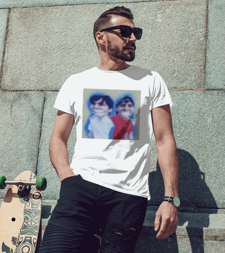 Slushy Noobs Hugging Cartoon Characters In Red And White Outfits T-Shirt