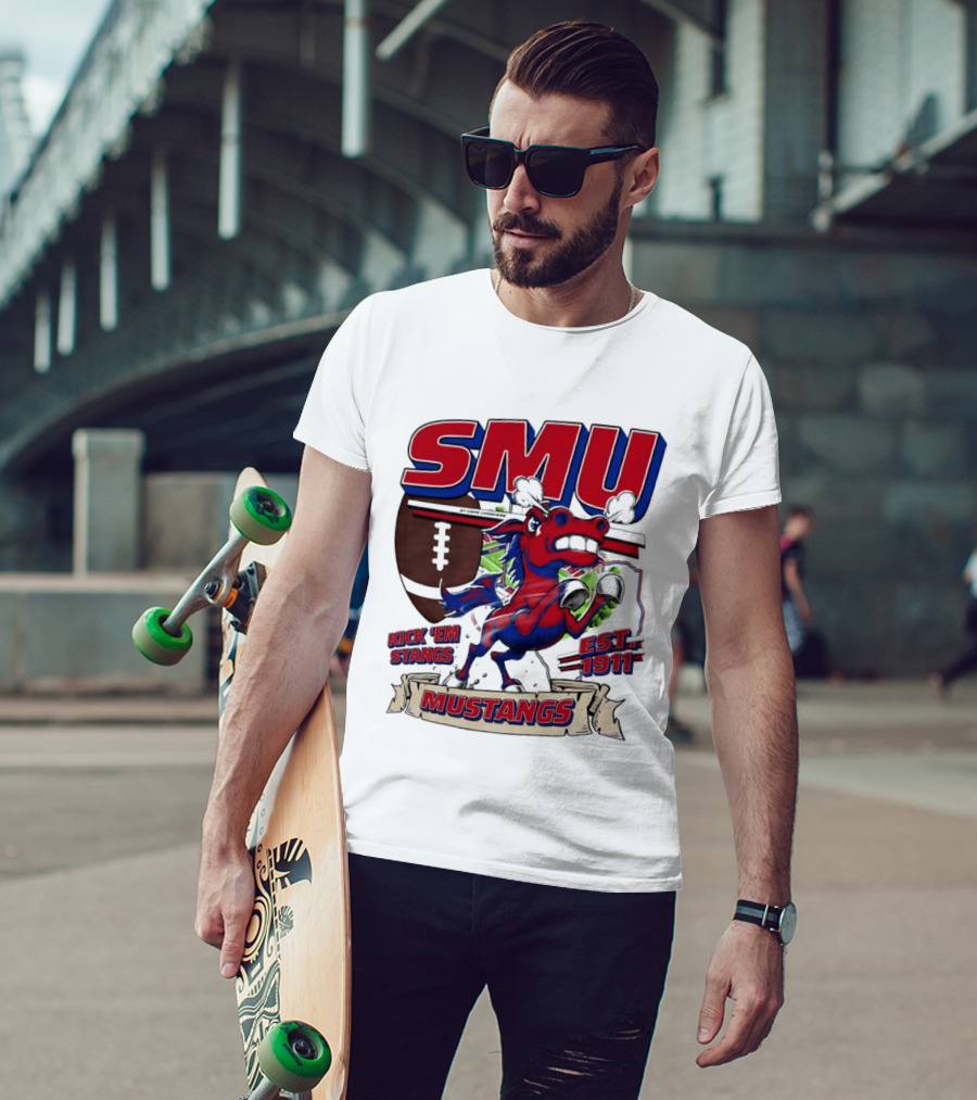 SMU Mustangs Kick 'Em Stangs Football 1911 T-Shirt