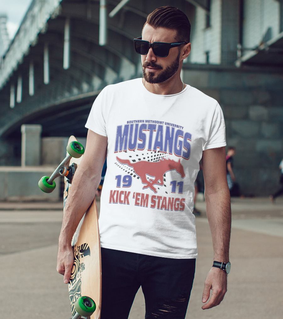 Southern Methodist University Mustangs 1911 Kick 'Em Stangs Mustang Red And Blue T-Shirt