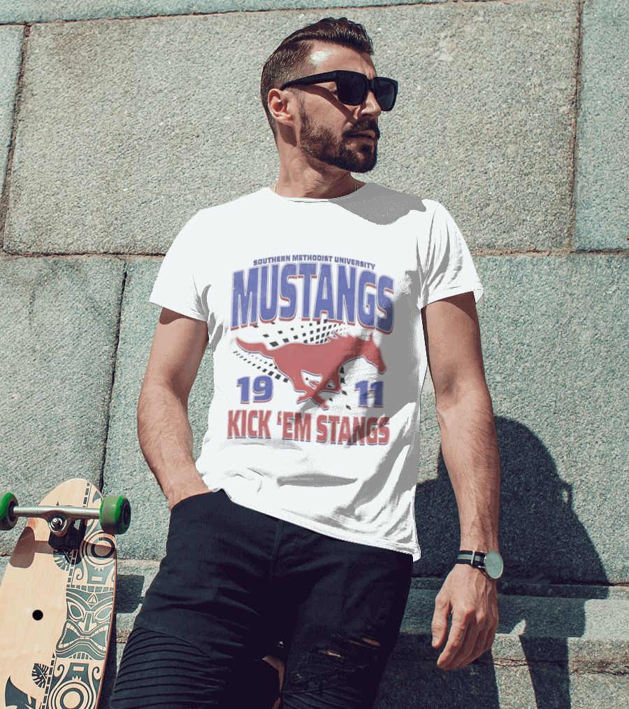 Southern Methodist University Mustangs 1911 Kick 'Em Stangs Mustang Red And Blue T-Shirt