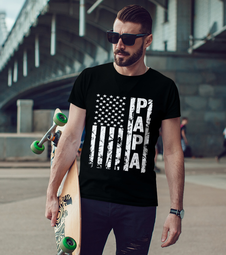 Papa USA Flag Distressed Style Stars And Stripes T-Shirt