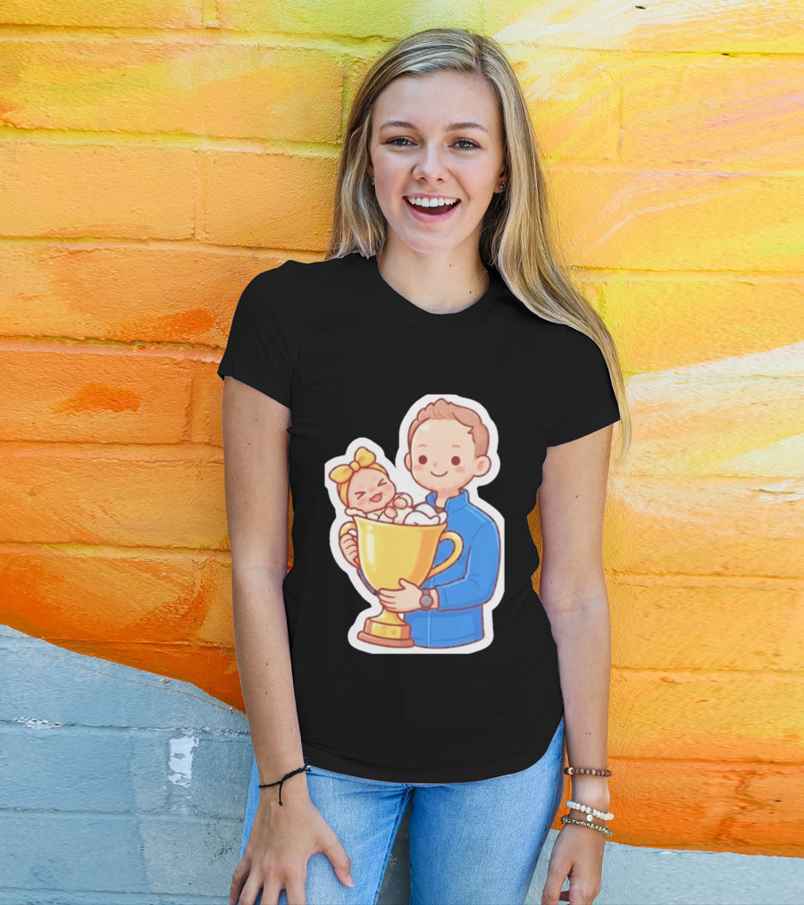 My Greatest Trophy Dad Holding Baby In Golden Cup T-Shirt