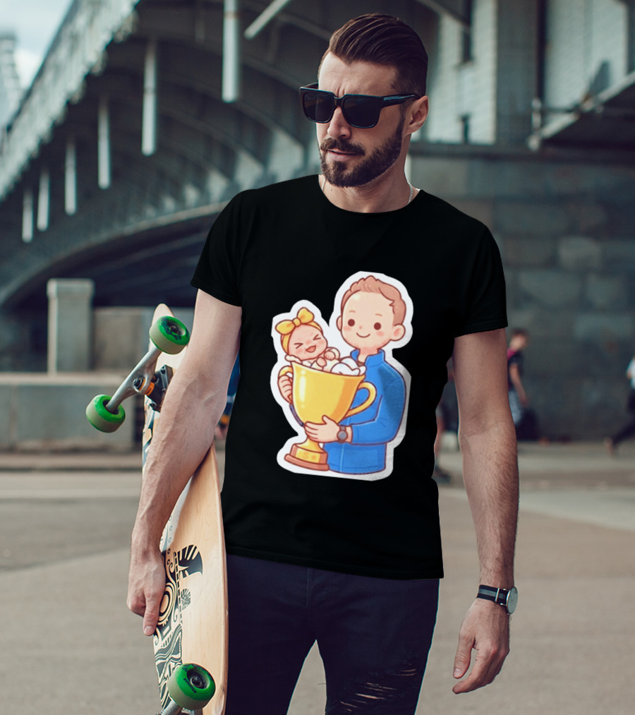 My Greatest Trophy Dad Holding Baby In Golden Cup T-Shirt