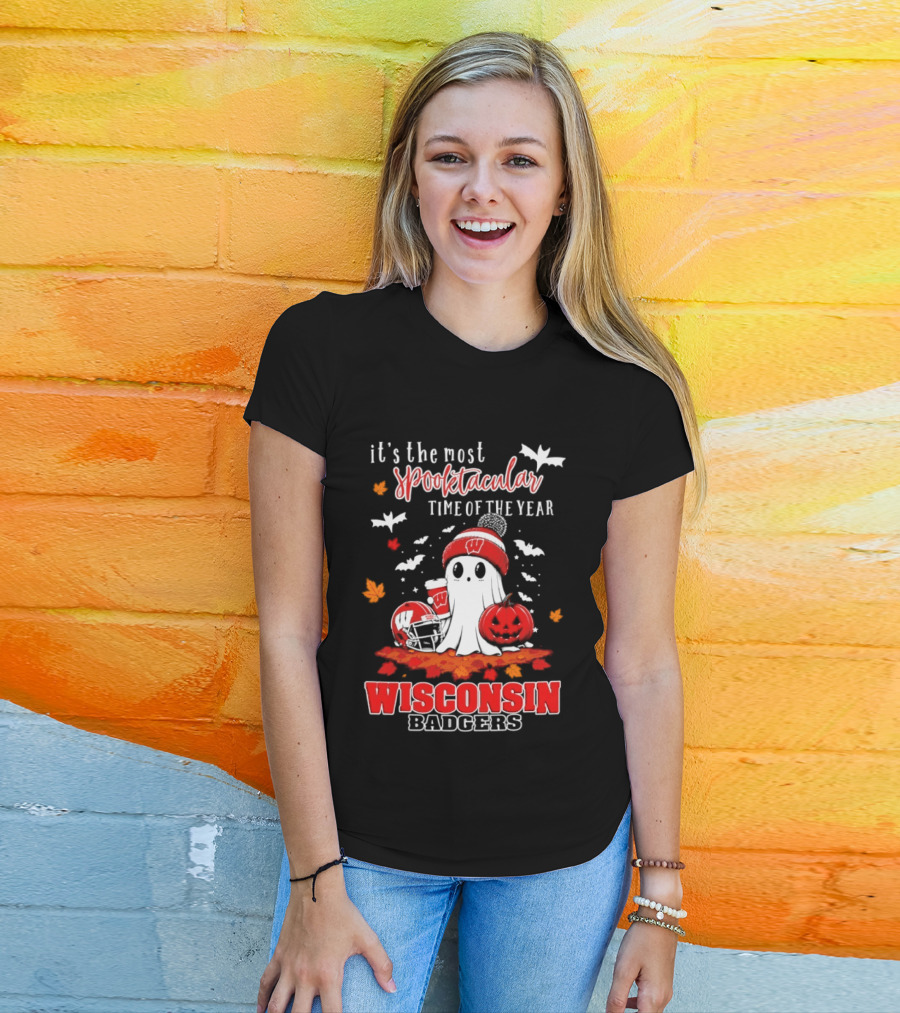 Wisconsin Badgers NCAA Halloween Ghost 2026 It's The Most Spooktacular Time Of The Year T-Shirt