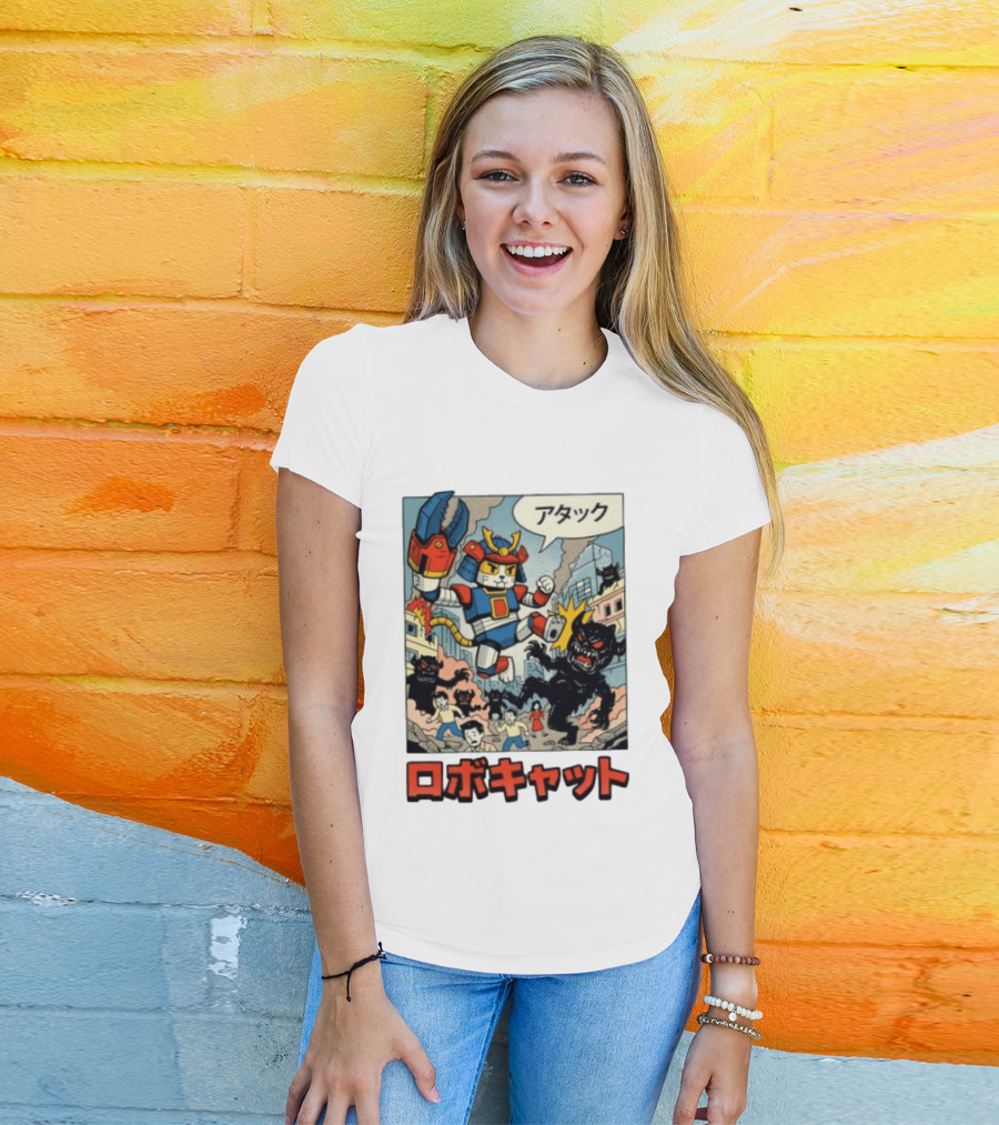 RoboCat Attack Japanese Mecha Kaiju T-Shirt
