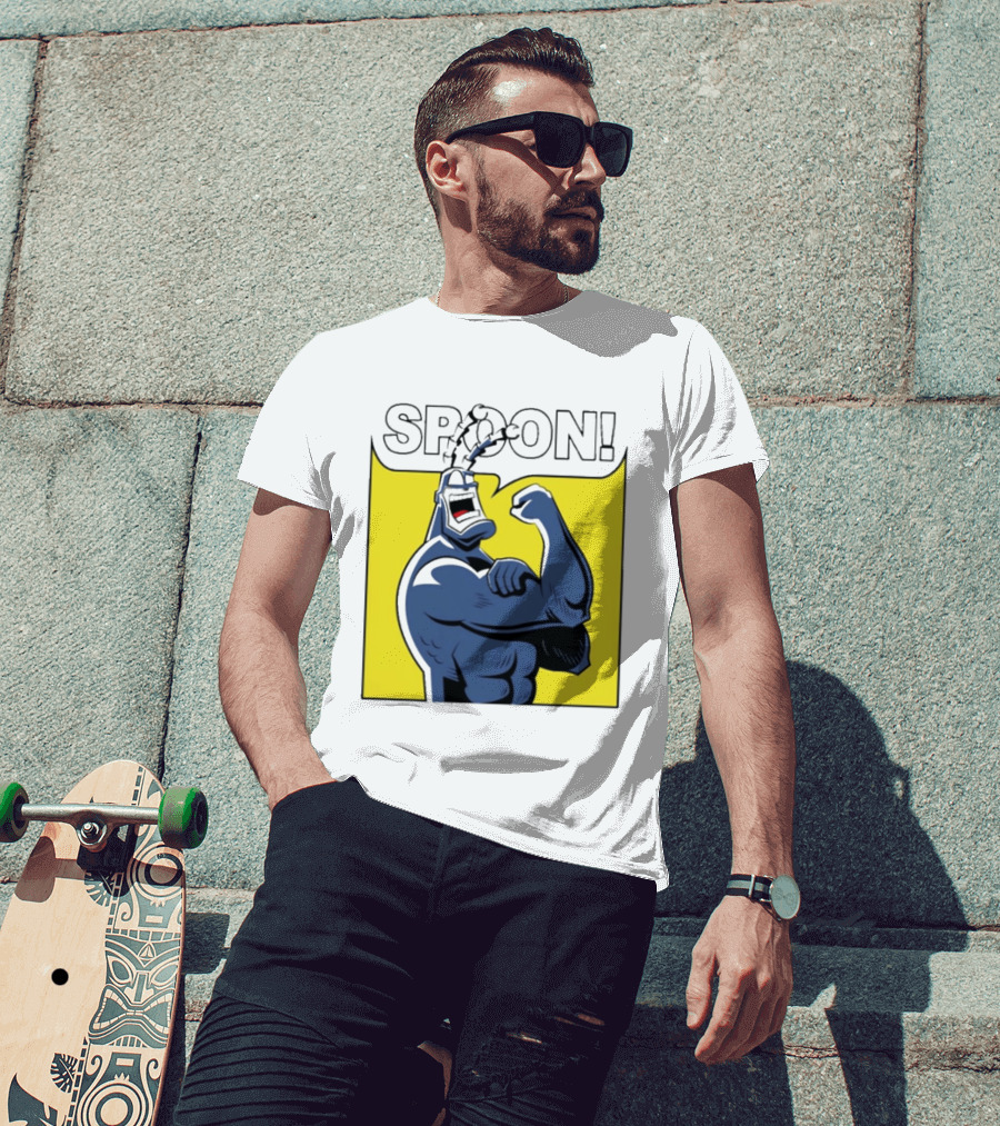 Spoon Mighty Hero Cartoon Catchphrase T-Shirt