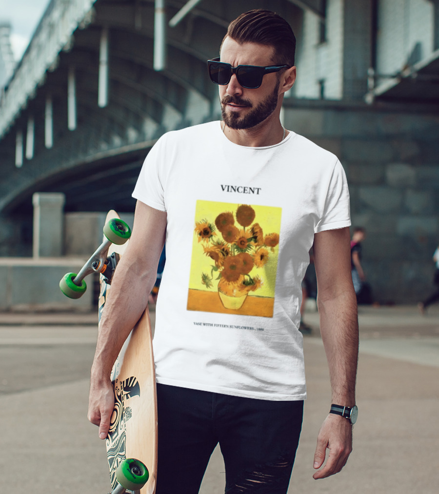 Vincent Van Gogh Sunflowers Vase Painting Vincent Written On It T-Shirt