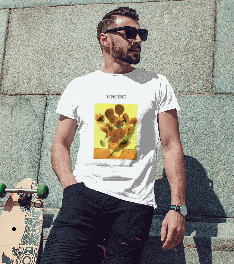 Vincent Van Gogh Sunflowers Vase Painting Vincent Written On It T-Shirt