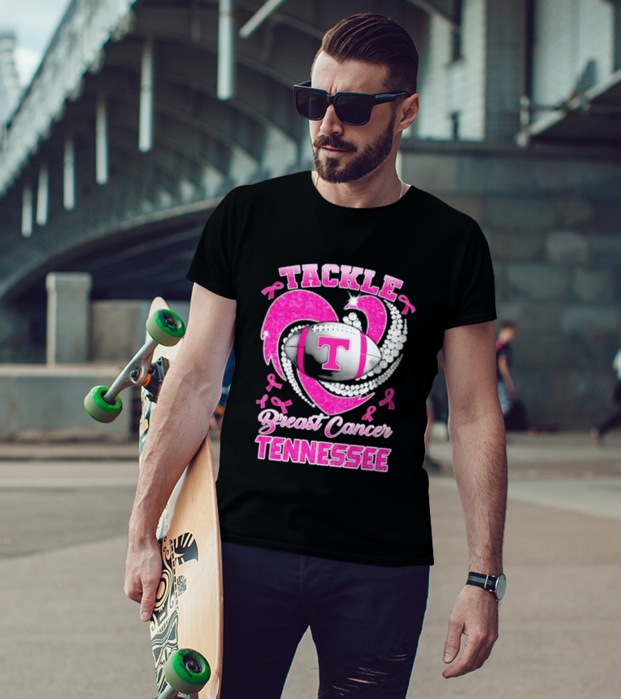 Tackle Breast Cancer Tennessee Volunteers Pink Ribbon Football Awareness T-Shirt