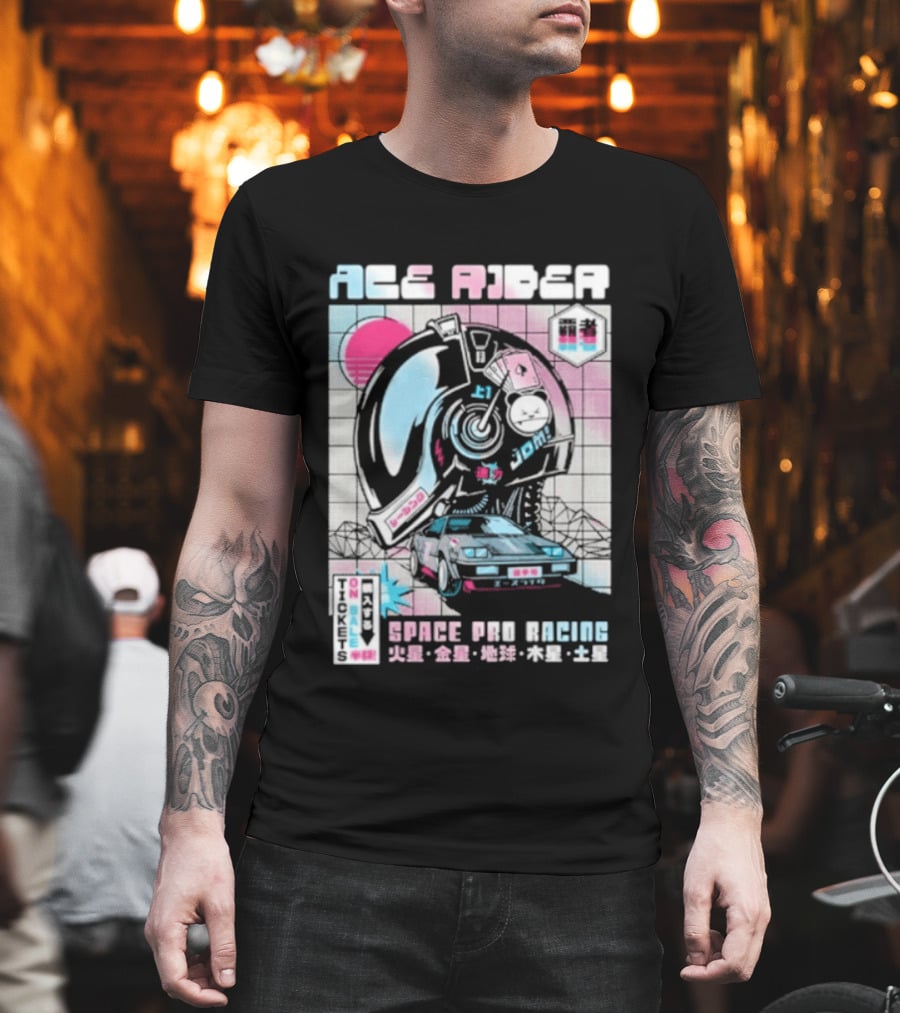 Ace Rider Space Pro Racing Cyberpunk Aesthetic Neon Retro Car T-Shirt