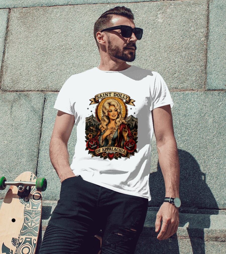 Saint Dolly Of Appalachia Iconic Tribute With Roses And Mountains T-Shirt
