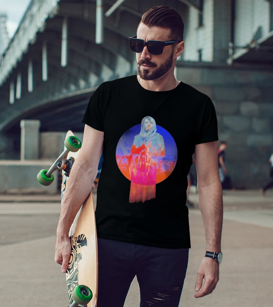 Hot Spot Eclipse Surreal Mystical Figure Eerie Hooded Apparition In Vibrant Color Spectrum T-Shirt
