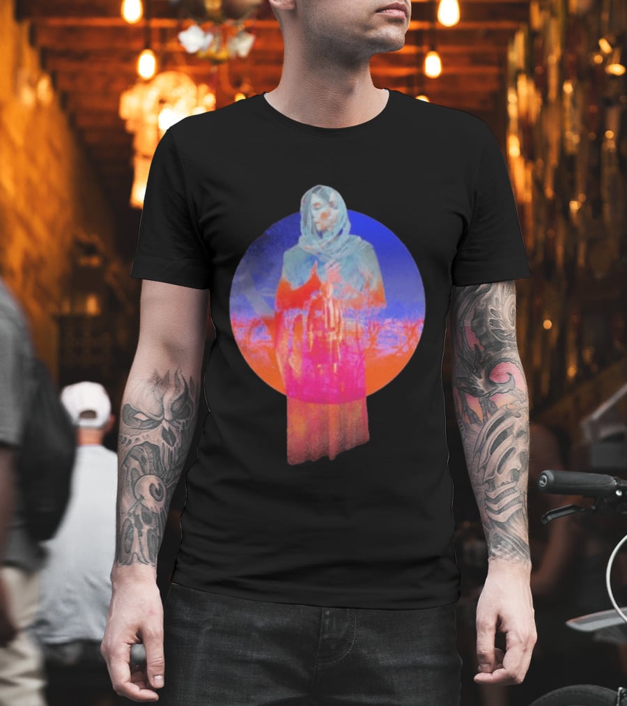 Hot Spot Eclipse Surreal Mystical Figure Eerie Hooded Apparition In Vibrant Color Spectrum T-Shirt