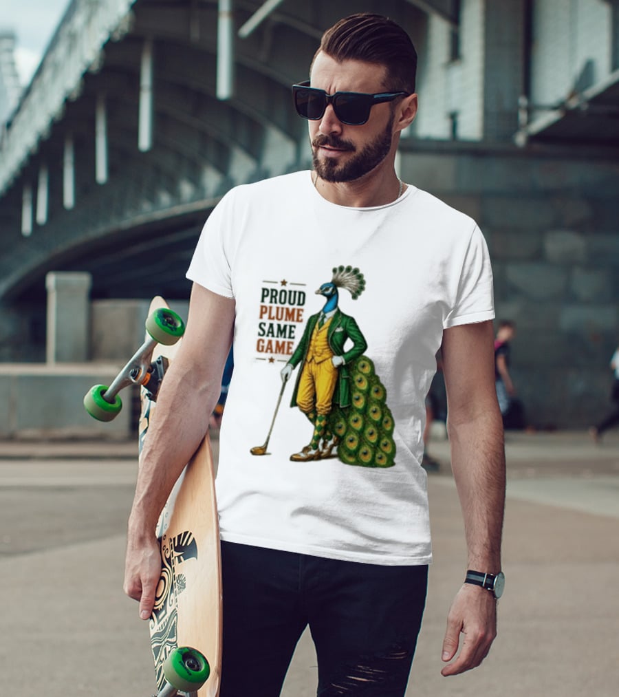 Proud Plume Same Game Peacock Golf Club Cartoon T-Shirt