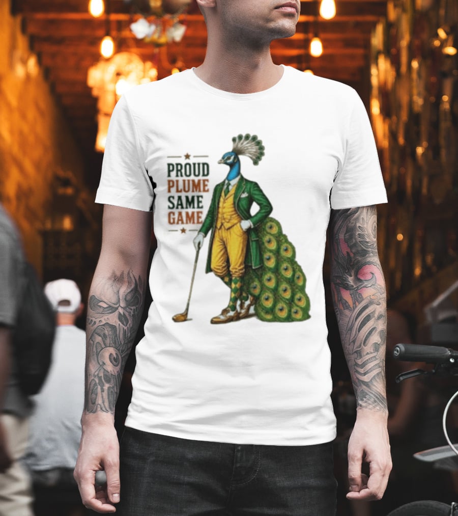 Proud Plume Same Game Peacock Golf Club Cartoon T-Shirt