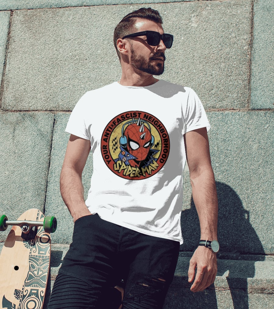 Spider Man Anti Fascist Punk Style Headphones Jacket T-Shirt