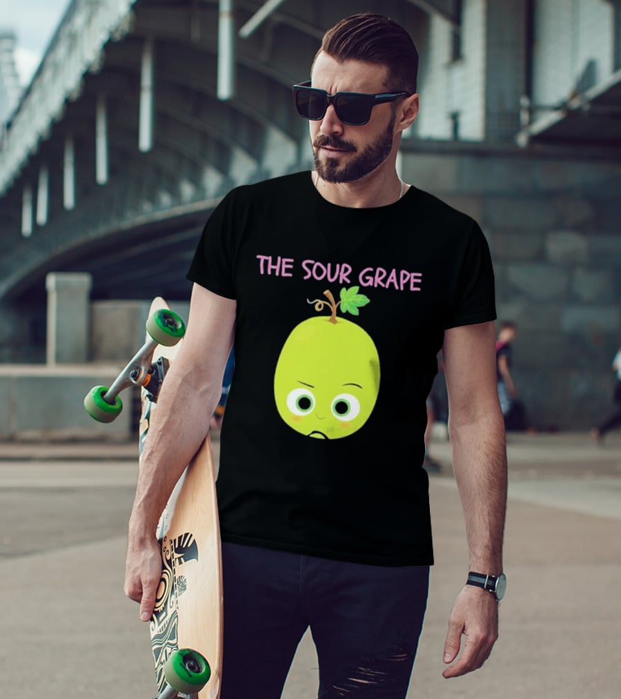 The Sour Grape Cute Green Fruit Character With Leaf And Stem Expression T-Shirt