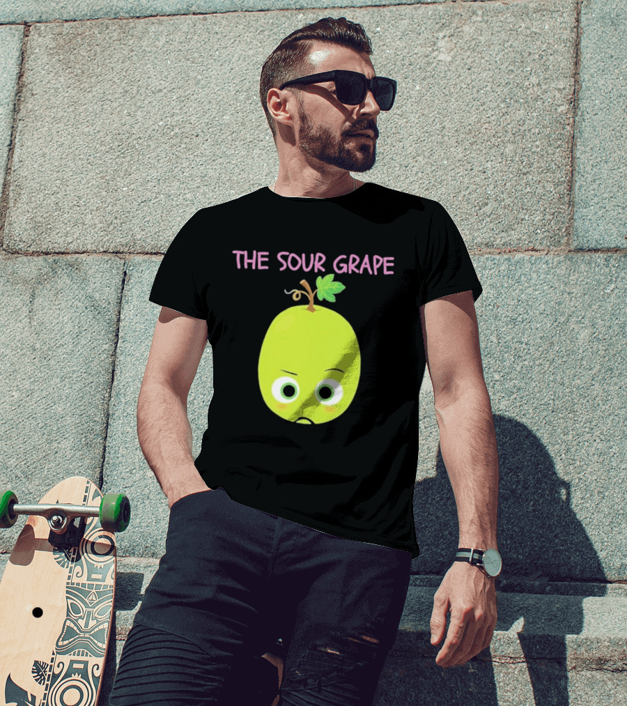 The Sour Grape Cute Green Fruit Character With Leaf And Stem Expression T-Shirt