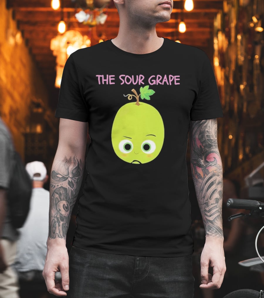 The Sour Grape Cute Green Fruit Character With Leaf And Stem Expression T-Shirt