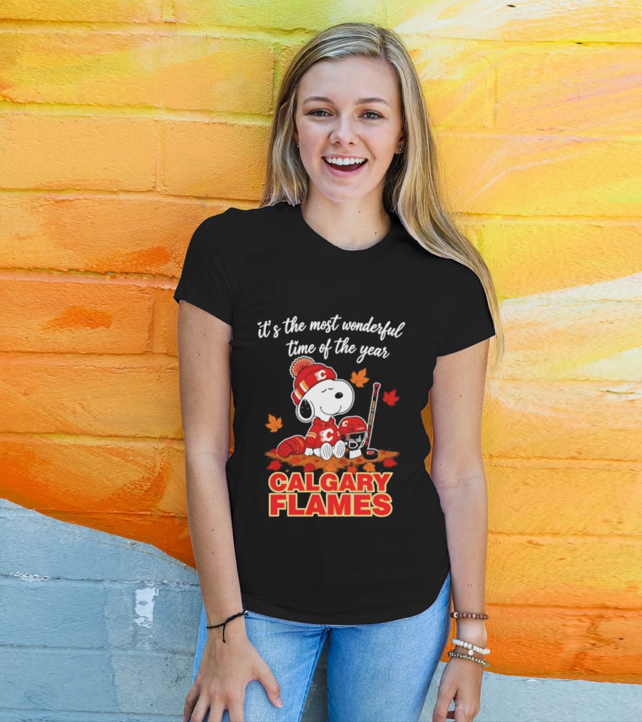 Calgary Flames Snoopy It's The Most Wonderful Time Of The Year T-Shirt