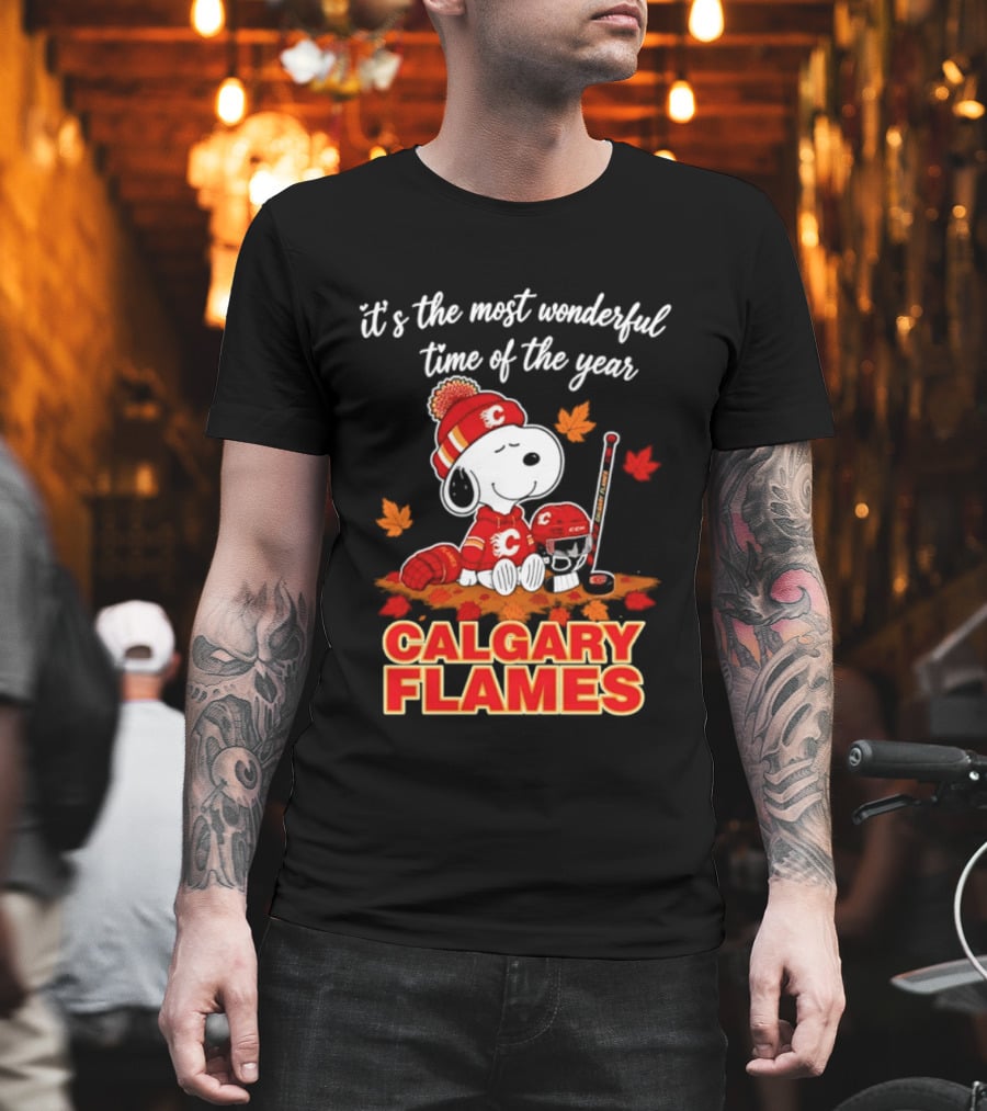 Calgary Flames Snoopy It's The Most Wonderful Time Of The Year T-Shirt