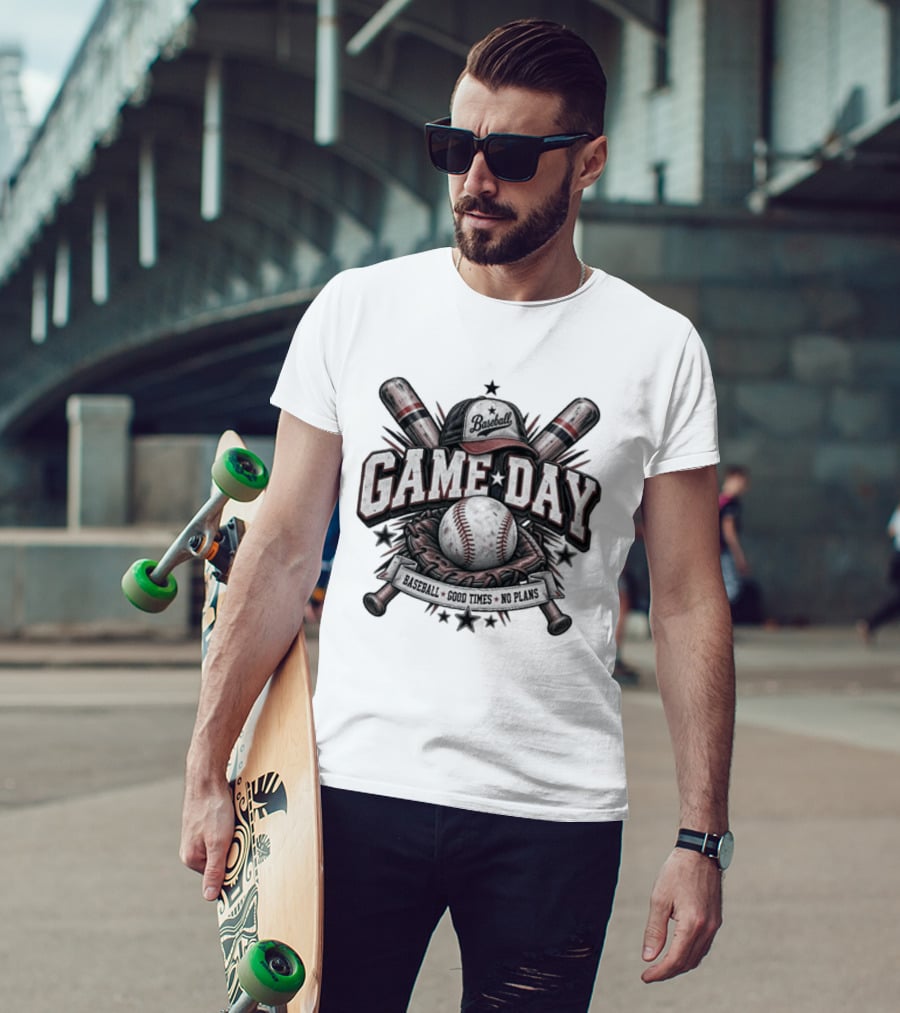 Game Day Vibes Baseball Cap Bats Good Times No Plans T-Shirt